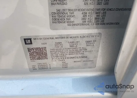 2021 Chevrolet Silverado 4Wd Short Bed Rst z USA, uszkodzony, nr VIN 3GCUYEED3MG122856